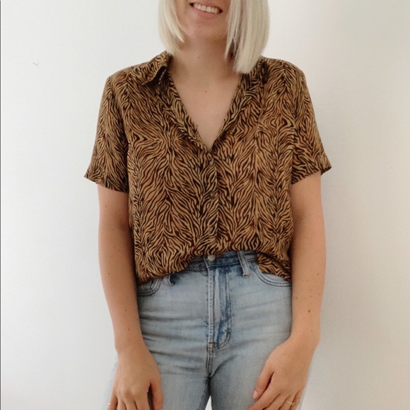 Tops - Vintage fun patterned short-sleeved blouse